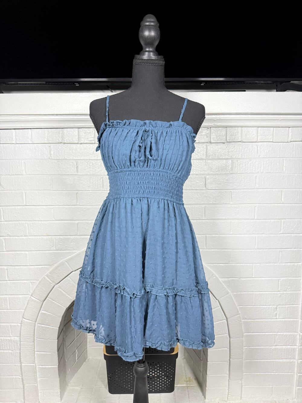 Trixxi Cottagecore Slate Blue Tiered Ruffle Smocked Dress Size M